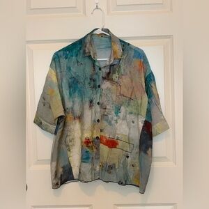 3 Potato Colorful Abstract Button-Up Shirt.  Size-X-Small